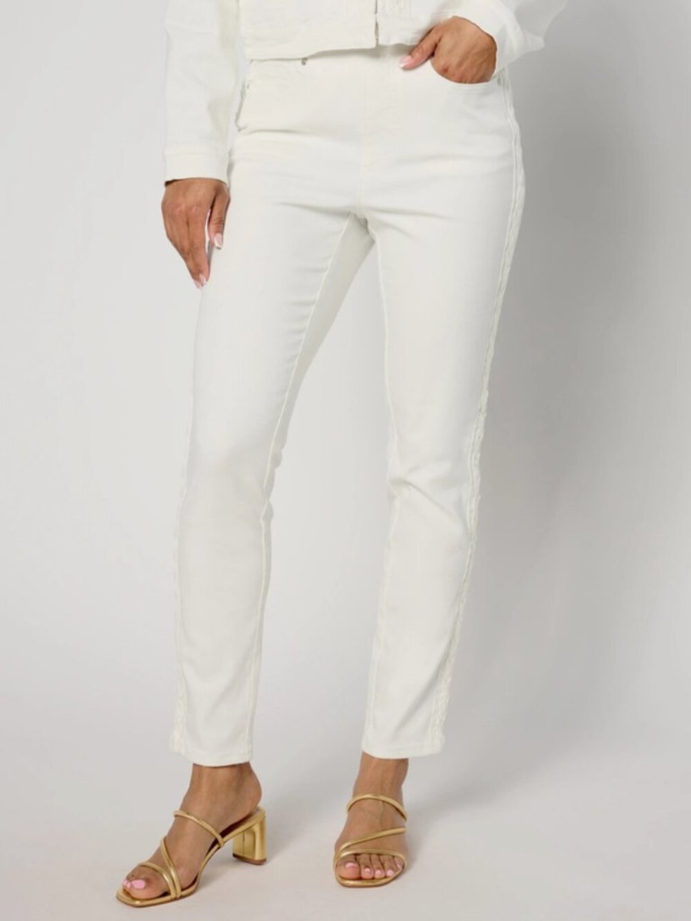 Isaac Mizrahi Live! True Denim Slim Leg Jeans with Braid Detail White Tall 20